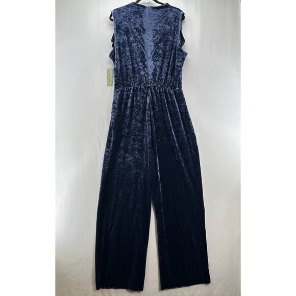 Nine.Eight Jumpsuit Size 18 Drape Front Sleeveless Velvet Straight Leg Blue - Picture 2 of 13